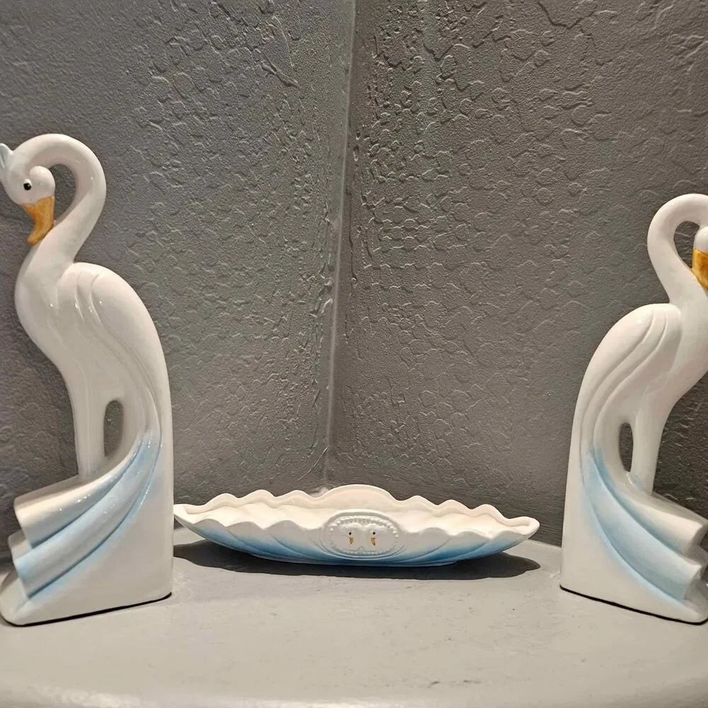 1988 Artmark Console Set Bird of Paradise Set and Vase in Original Box 12